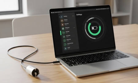 Laptop showing battery settings screen illustrating laptop battery draining fast troubleshooting