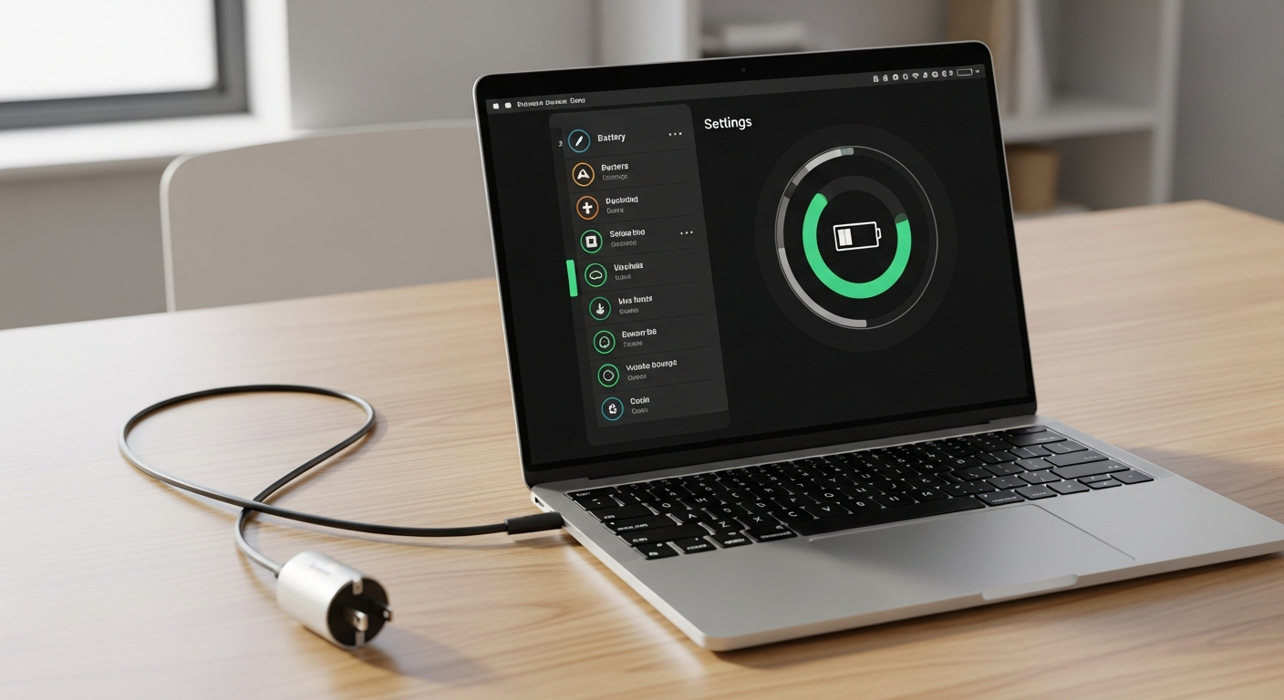 Laptop showing battery settings screen illustrating laptop battery draining fast troubleshooting