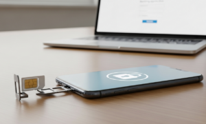 Smartphone with SIM card tray and padlock icon illustrating SIM swap protection against phone number hijacking
