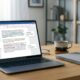 Laptop screen showing suggestions from the best AI grammar checkers highlighting errors in a document