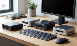 Compact mini PC on a desk representing the best mini PCs 2026 for a small home office setup
