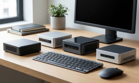 Compact mini PC on a desk representing the best mini PCs 2026 for a small home office setup
