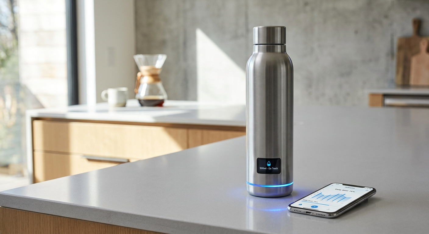 Best smart water bottles compared on a kitchen counter with app-connected hydration tracking display