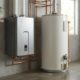 Tankless and traditional tank water heaters compared side by side, showcasing the best water heaters 2026 options