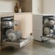 Side-by-side comparison of a built-in vs freestanding dishwasher in a modern kitchen