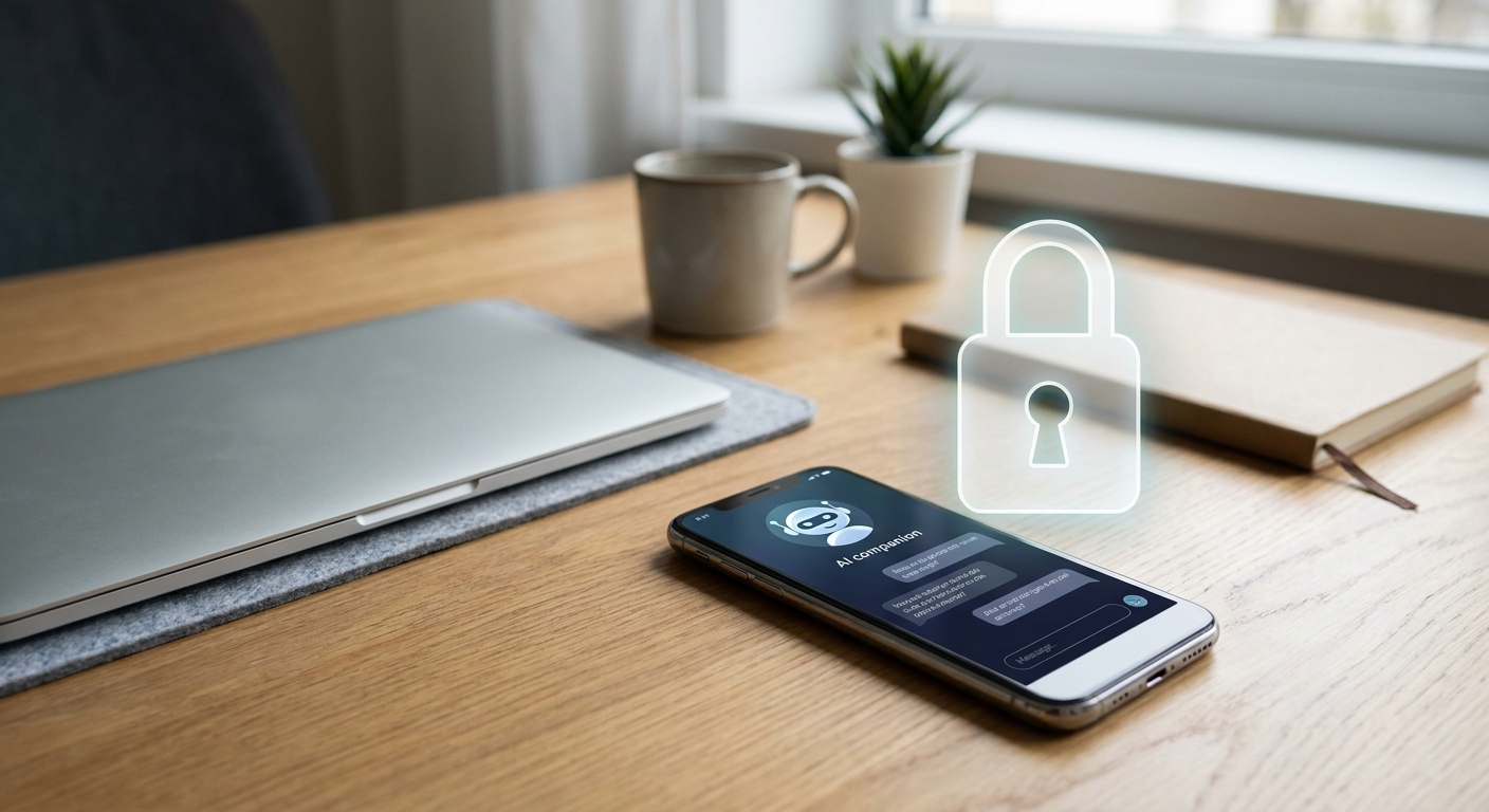 Smartphone showing a chatbot conversation illustrating AI companion app privacy risks