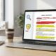 Laptop screen showing AI contract review tools highlighting risky clauses in a business agreement