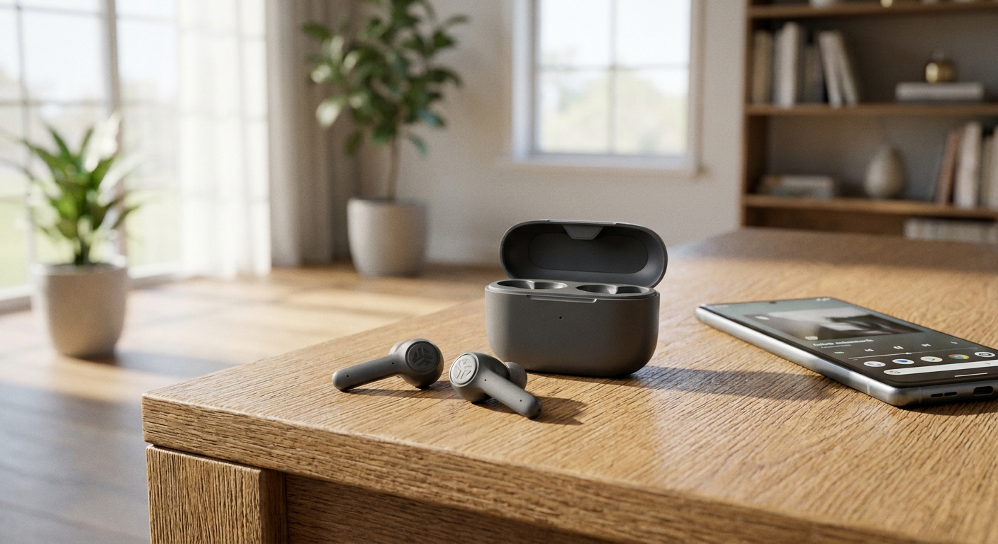 Wireless earbuds and charging case representing the best budget earbuds under $50