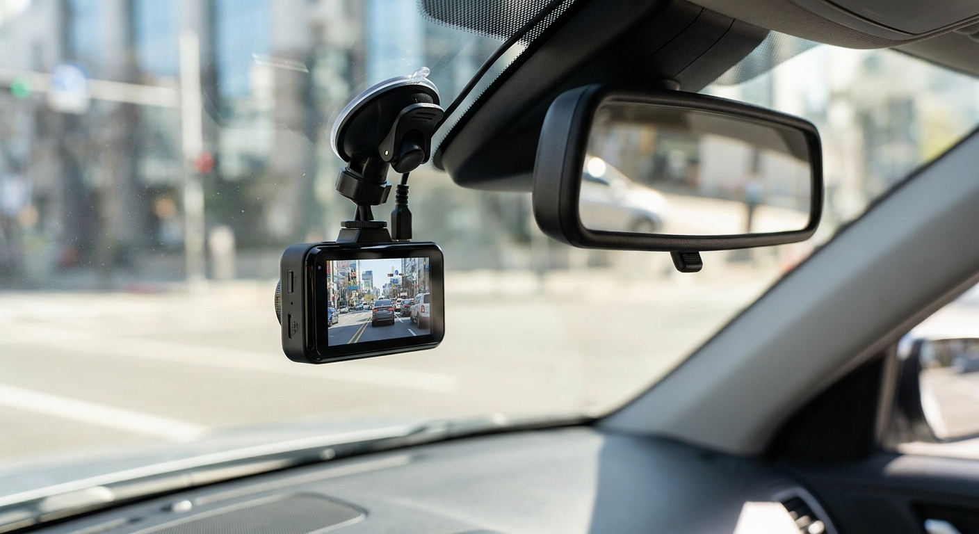 Dash cam mounted on windshield, representing the best dash cams 2026 buyers should consider