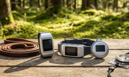A GPS tracker attached to a dog's collar, representing one of the best GPS dog trackers for pet safety