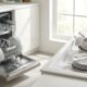 Comparison of a modern dishwasher and a sink of dishes illustrating dishwasher vs hand washing water usage