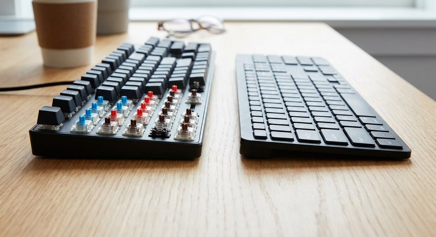 Mechanical vs membrane keyboard side by side comparison on a desk