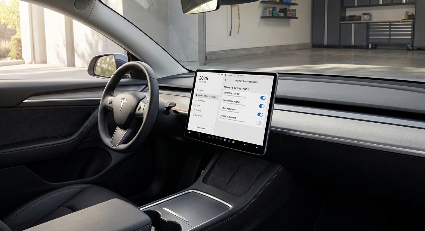 Car infotainment screen showing smart car data privacy settings menu